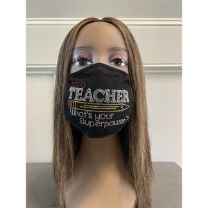 Teacher Superpower Rhinestone Bling Face Mask
